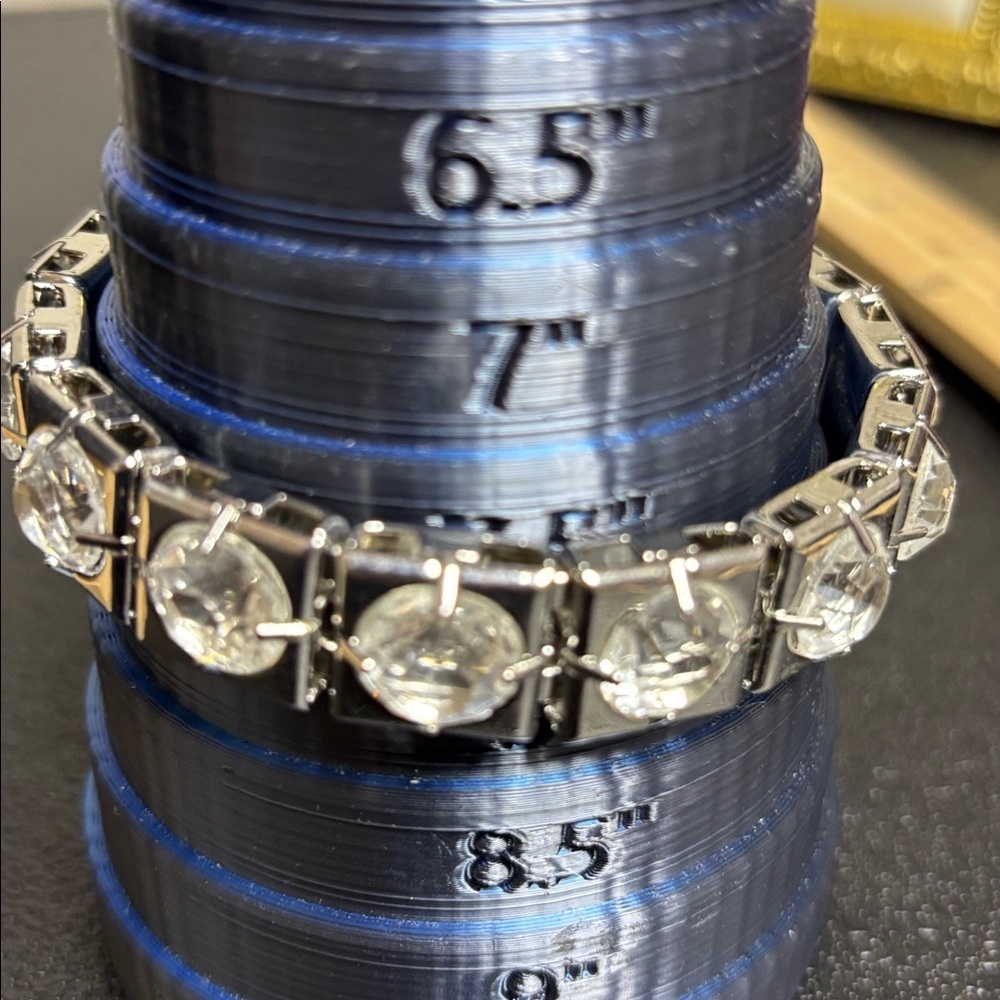 Silver Tone Bangle Bracelet with Clear Gemstones - Picture 6 of 6